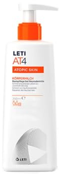 LETI AT4 Körpermilch - Feuchtigkeitsspendende Lotion für trockene Haut und Neurodermitis, spendet 24 Stunden Feuchtigkeit, rückfettend und reizmindernd, täglicher Schutz und Pflege, 250 ml
