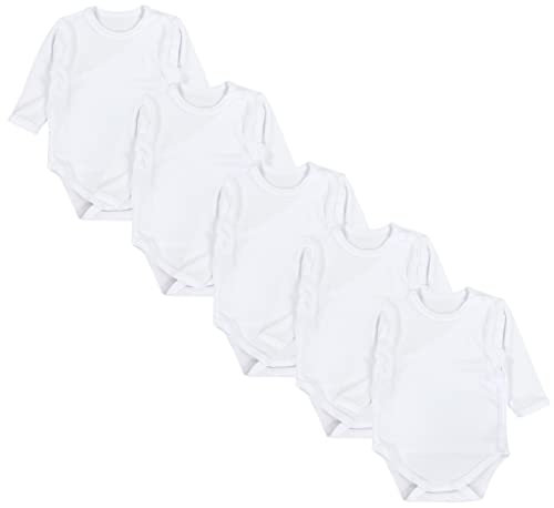 TupTam Baby Body Langarm – Wickelbody Langarm für Jungen & Mädchen, 5er Pack, 100% Baumwolle, OEKO-TEX, Farbe: Weiß, Größe: 62