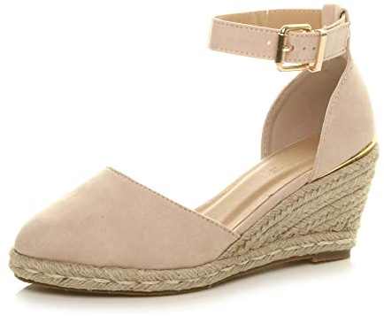 AJVANI Dam damer medelhög kilklack plattform spänne upp ankelrem espadrille sandaler storlek, NAKEN, 40 EU