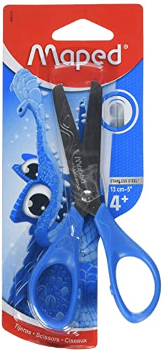 Maped Essentials Schere mit runden Spitzen, 13 cm – Kinderschere mit ergonomischen Ringen – Klingen mit Skala in cm – Schulschere ab 4 Jahren – für Kindergarten und Grundschule
