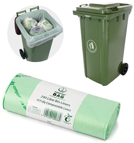 The Compost Bag Company Lot de 10 sacs poubelle compostables pour jardin, cuisine, bureau et maison, 100 % biodégradables (vert)