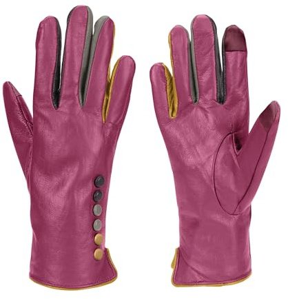 Vera Tucci Tiffany G01 Originals Gants en cuir d'hiver de luxe pour dames - Mitaines sans doigts de designer, fuchsia, Large-X-Large