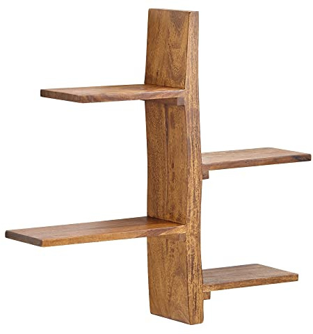möbelando Wandregal >528< (LxBxH: 58x15x60 cm) in Braun aus Sheesham - 58x15x60cm (LxBxH)