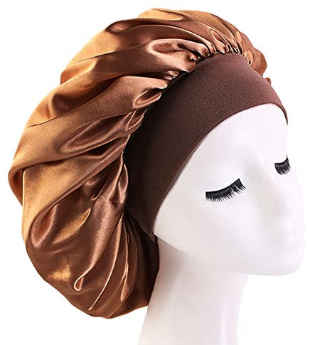 1 Piezas Gorro Saten Pelo Rizado de Banda Ancha Elástica Cubierta de Cabeza,Gorro de Satén para Dormir Ajustable Gorro de Satén de Noche Pelo Rizado Gorro,Ajustable Doble Capa Gorro para Dormir-Dorado