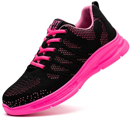Dajingkj Scarpe di Sicurezza per Donna, Scarpe da Lavoro Leggere, Scarpe Sportive alla Moda, Scarpe di Sicurezza Traspiranti con Punta in Acciaio, Nero , 38 EU