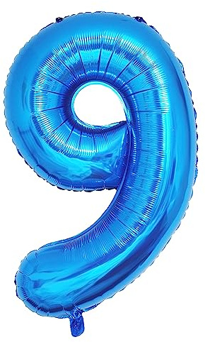 Ponmoo 40 inches Foil Balloons Numbers 9 Blue (101cm), Inflatable Helium or Air, Giant Balloon Number 0-9, 10-29, 30-100, Grand Balloons for Anniversary Wedding Birthday Party Decoration