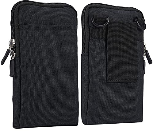 Cell Phone Belt Clip Pouch Men, Crossbody Cell Phone Purse Black, Vertical Universal Zipper Cellphone Shoulder Messenger Bag Smartphone Waist Pack Sport Travel Pouch Pocket with Belt Loop Holster