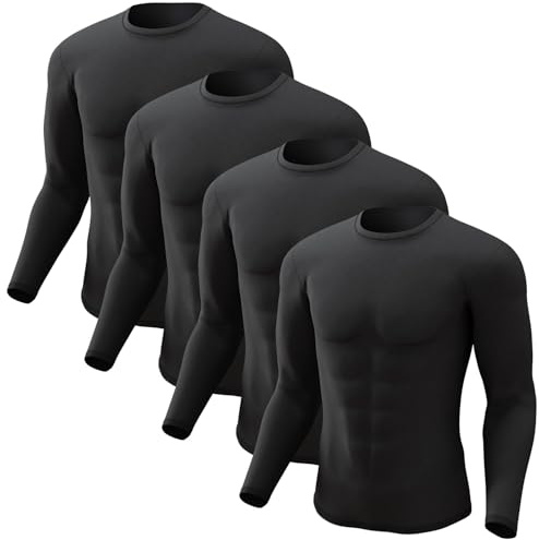 4 Pack Men's Thermal Shirts Fleece Lined Long Sleeve Tops Base Layer Compression Long Johns Undershirt Running Gear for Winter Cold Weather,Large,4PCS-Black/Black/Black/Black