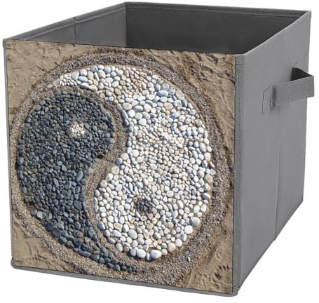 FWJZDSP Yin-Yang-Symbol-Aufbewahrungswürfel, faltbare Stoff-Aufbewahrungsbehälter mit zwei Griffen, faltbare Würfelkörbe aus Sandsteinen für Regale, Schrank-Organizer und Aufbewahrungsbox