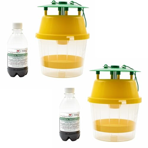 Bricoloco Kit Trampa Avispas Exterior Compuesto por 2 trampas y 2 Botellas de Cebo insecticida Avispa atrayente para la Captura de la Vespa Velutina asiática