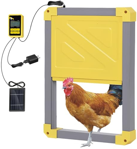 GUTINNEEN Automatic Chicken Coop Door Solar Powered Auto Chicken Door Opener for Chicken House Duck Run (Grey)