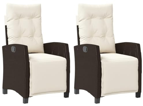 vidaXL Gartensessel 2 STK., Gartenstuhl mit Fußteil, Garten Liegestuhl mit Verstellbarer Rückenlehne Fußstütze, Sessel Relaxsessel Gartenmöbel, Braun Poly Rattan