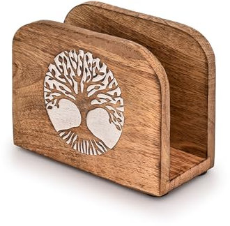 Kimona Napkin Holders Mango Wood Tree of Life Tissue Paper Holder Upright Paper Napkin Storage for Indoor & Outdoor Use (13.97cm x 6.35cm x 10.16cm)