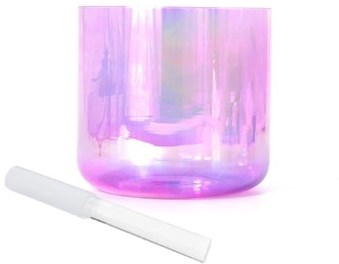 Ciotola di cristallo alchemico viola trasparente da 6 pollici, ciotola sonora curativa, ciotola dei chakra regalo for meditazione yoga, con percussore in acrilico e anello di tenuta(A Note)