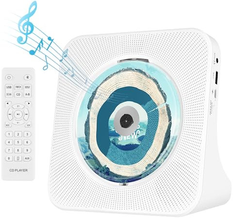 Reproductor de CD de sobremesa con Bluetooth 5.0,Reproductor de música de CD portátil con Altavoz HiFi Incorporado, Mando a Distancia,Funda Antipolvo,Radio FM