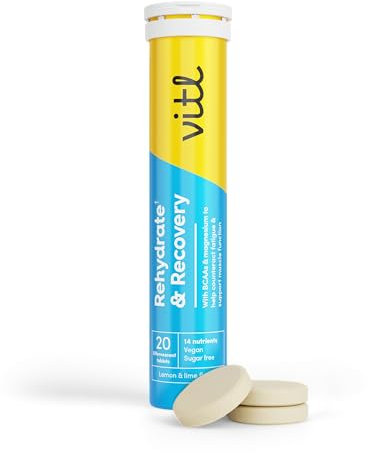 Vitl Rehydrate & Recovery Effervescent Tablets | Hydration & Muscle Recovery with BCAAs, Choline, Vitamin C, B Vitamins & Magnesium | Lemon & Lime Flavour (20 Tablets)