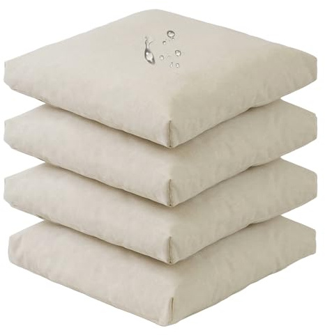 Viste tu hogar Pack 4 Cojín Silla Exterior 45x45cm, Tela Alta Densidad, 70% Algodón 30% Poliéster, Impermeables, Resistentes UV Y Desgarro, Lazos De Sujeción,Beige,Fabricado En España