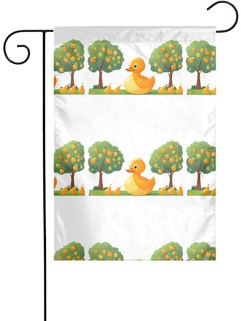 HYTTER Petit canard jaune sous le poirier - Drapeau de jardin - Décoration de cour - 30,5 x 45,7 cm - Pour jardin, terrasse, balcon