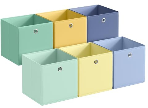 SONGMICS Caja de Almacenaje, Juego de 6, sin Olores, Organizadores Plegables, 30 x 30 x 30 cm, Tela, para Estantería Cúbica, de Colores, Cesta de Almacenaje, para Dormitorio, Salón RFB230XA08