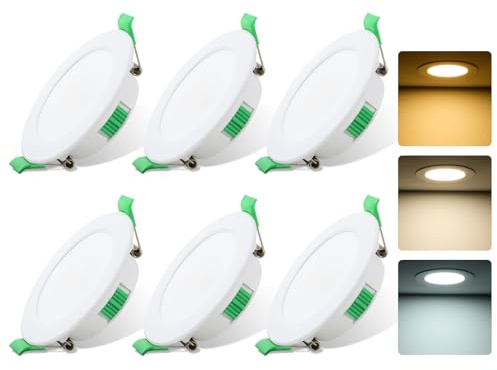Fynokst Spot LED Encastrable 230V, 7W Spot Salle de Bain pour 68mm - 78mm Taille de Découpe, 3000K/4000K/6500K Réglable LED Plafond, IP44 Étanche pour Cuisine, Salle de bains, Salon, Set of 6