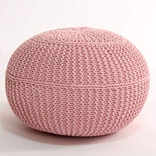 HJZZQH Pouf tressé en Coton tricoté à la Main, Style câble, Ottoman Rose, Tabouret de Pied, Sac de Haricots, Chaise de Sol pour la Maison, 20x20x16 Pouces