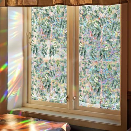 MonoSora Película adhesiva estática para ventana, diseño de flores coloridas, 43 x 100 cm, extraíble y reutilizable, de PVC, para decoración del hogar