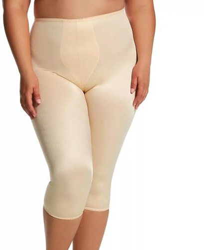 Rago Style 920 | Capri Pant Liner Light Shaping | Satin Four-Way Stretch | Tummy Hip & Thigh Smoothing | Made in USA | (Beige|XL/32)