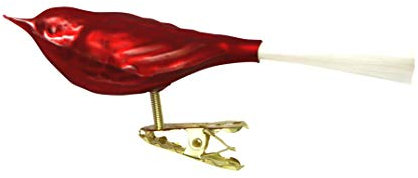 Lauschaer Glas Christbaumschmuck Vögel mit Glasschwanz rot matt 3 Stück Christbaumschmuck Weihnachtsbaumschmuck mundgeblasen