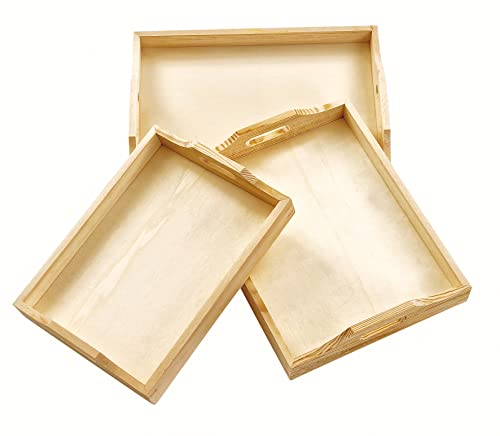 VBS Holztablett-Set 3 Stück Tablett Serviertablett Dekotablett Küchentablett Servieren Serviettentechnik Décopatch Brandmalen