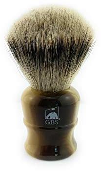 G.B.S 100% Silvertip Badger Shaving Brush with Faux Horn Comfortable Handle - Long Dense Bristles– Men's Badger Shave Brush Knot 26mm Total Loft 100mmz Holds Shave Soap Lather or Shaving Cream