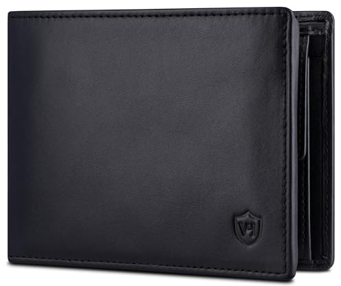 VON HEESEN Leder Geldbörse RFID Schutz I Echtleder Geldbeutel für Damen & Herren I Portemonnaie Brieftasche Wallet Portmonee (Schwarz Glatt)