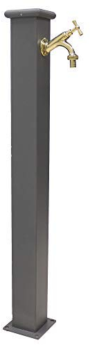 Fonderia Bongiovanni Säulenbrunnen Modell Olimpia aus Stahl, komplett mit Wasserhahn aus poliertem Messing, 303 l, für den Außenbereich, Haus, Garten, Farbe Grauguss