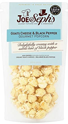 Joe & Seph’s Goats’ Cheese & Black Pepper Popcorn (4x65g) | 1-Star Great Taste Award Winner | Handcrafted Air-Popped Treat | Ideal for Gatherings | Multipack Bags | Savoury Cheese Seasoning