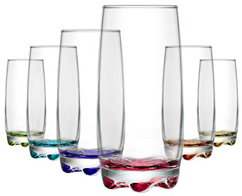 6x Multicolour 390ml Adora Highball Glasses - Tall Hi Ball Glass Water Gin Juice Cocktail Drinking Glassware Tumblers Set - By LAV