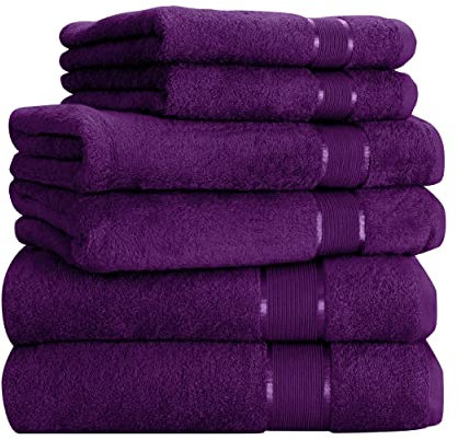 Mixibaby Handtuch 6er Set 2X Duschtuch 2X Handtuch 2X Gästetuch 100% Baumwolle Frottee, Farbe:Violett