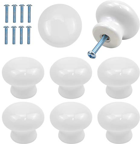 Boutons Porte pour Enfants 35 mm, Blanc Céramique Poignées Tirage de Meubles, 8pcs Ronds D'armoire pour Tiroir, Armoires, Portes Intérieures, Cuisine, Salon - avec Vis