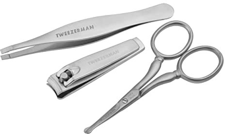 TWEEZERMAN Männerpflege Set (Men's Ultimate Grooming Kit, inklusive Gesichtshaarschere und Nagelknipser, Rostfreier Edelstahl), Silber