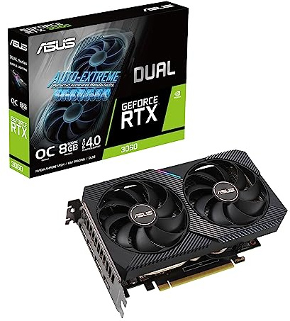 ASUS Dual NVIDIA GeForce RTX 3060 OC Edition Gaming Graphics Card (PCIe 4.0, 8GB GDDR6 memory, HDMI 2.1, DisplayPort 1.4a, 2-slot design, Axial-tech fan design, 0dB technology, and more)