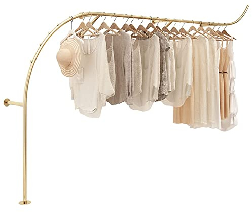HIYOUGO Perchero de Pared Resistente y Estable - Barra de Metal para Ropa, Soporte Creativo en Forma de S para Armario y Tiendas (Color: Oro, Tamaño: 250 cm)
