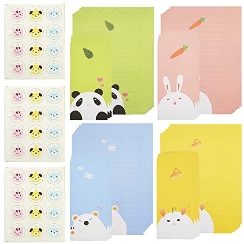 ZoZoMaiy Set di cancelleria carino da 24 pezzi con 12 buste, carta da lettere con animali kawaii per bambini, studenti e ufficio