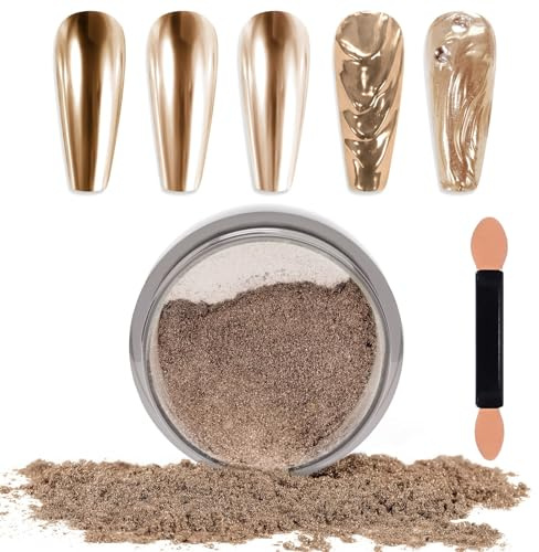 Laza Chrome Nail Powder Mirror Effect Metallic Dust Holographic Glitter Glazed Manicure Decoration Reflective Pigment for DIY Gel Polish Nail Art, Resin Craft, Gifts - Champagne Gold