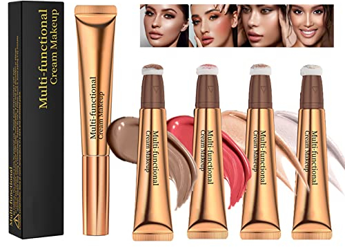 Domality 4pcs Liquid Beauty Wand, Face Contour Highlighter Blush Stick mit Kissenapplikator, Matte & Schimmernde Oberfläche, Glatter Seidiger Make-up-Stick für Gesicht