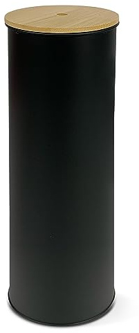 TIENDA EURASIA - Escobillero de Metal con Tapa de Bambu, 2 Colores, Portaescobilla de Inodoro, 9,5x9,5x27,2 cm, Metal, Plástico y Bambú, Escobilla 34 cm, para Limpieza del Baño (Escobillero Negro)