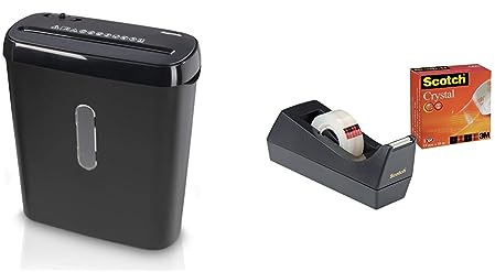 Hama Aktenvernichter Einzug Aktenvernichter professionell Home Office & Scotch C38 Tischabroller schwarz + Scotch Crystal Klebeband, 1 Rolle, 19 mm x 10 m