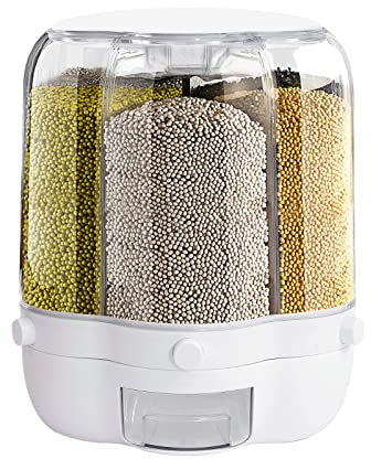 TRIEBAN Caja de almacenamiento giratoria 6 en 1 para alimentos secos, contenedor hermético, dispensador de cereales, gran capacidad, contenedor de almacenamiento de cereales