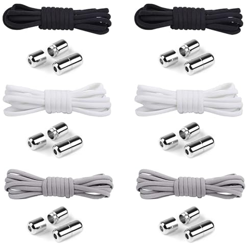 Nutabevr 6 Pares Cordones Elásticos Sin Nudo con Hebilla Metal, Cordones Ajustables Resistentes con Cierres Magneticos, Cordones Zapatillas Deporte Para Zapatos Deportivos, Niños y Adultos