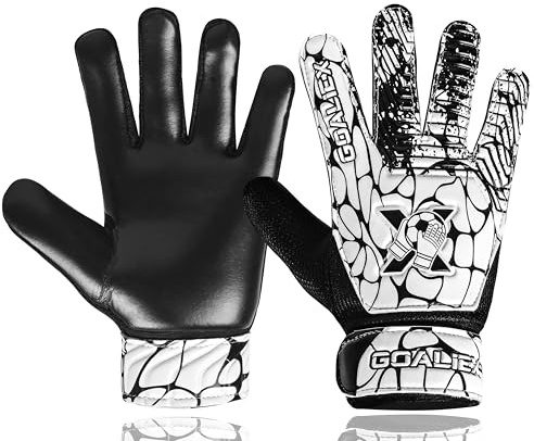 Soccer Goalie Gloves, Football Goalkeeper Gloves for Kids Boys Youth Children Double Wrist Along 4mm Super Grip Palm (Black/White, Size 5 Suitable for 9-12 Years)