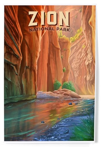 Lantern Press Zion National Park, Utah, Oil Painting, The Narrows, 8x12 Inch Art Print Wall Decor