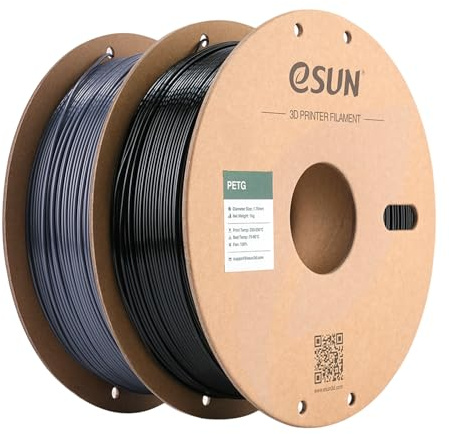 eSUN PETG Filament 1.75mm Svart/Grå 2x1KG | Starkt och kemiskt beständigt material. Noggrannhet +/- 0.03mm. Idealisk för funktionella och hållbara 3D-utskrifter.