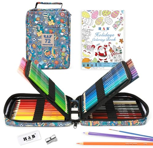 H & B Colouring Pencils 72Pcs Oil Based Coloured Pencils with Colouring Book Colouring Pencils Set for Adults Artists Beginners